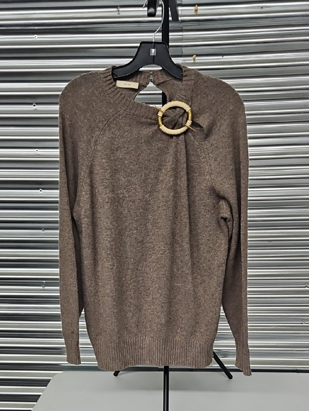 Celine Brown Crewneck Sweater with Decorative Ring